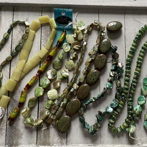 9 Strands of Beads For Jewelry Making - Green Theme Lemon Jade Various Materials